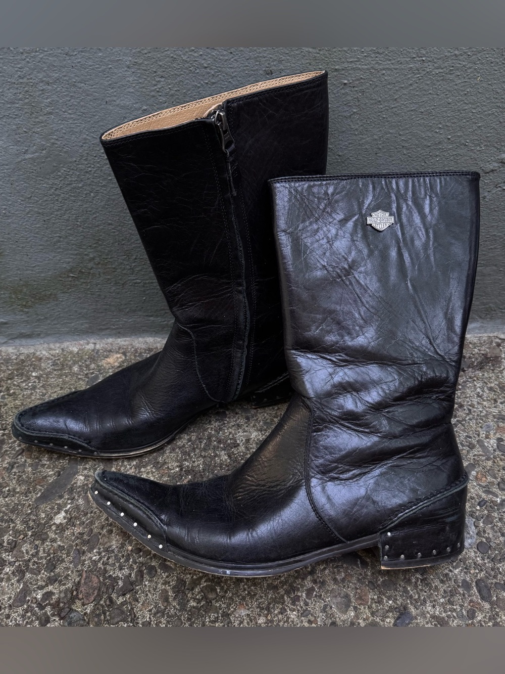Harley-Davidson Black Leather Studded Boots